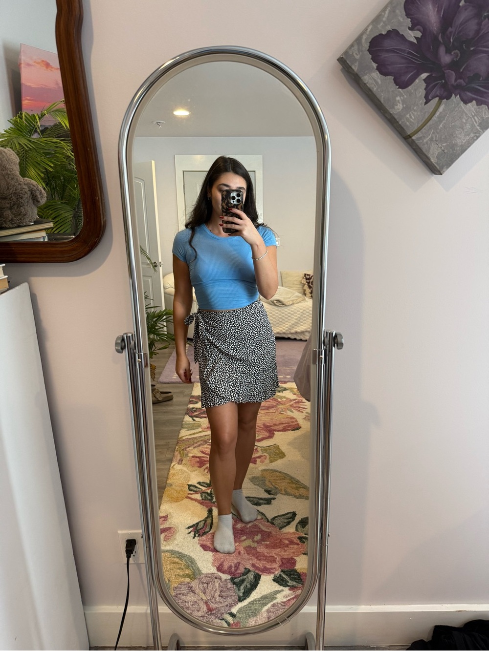 Abercrombie & Fitch Black and White Dotted Wrap Mini Skirt